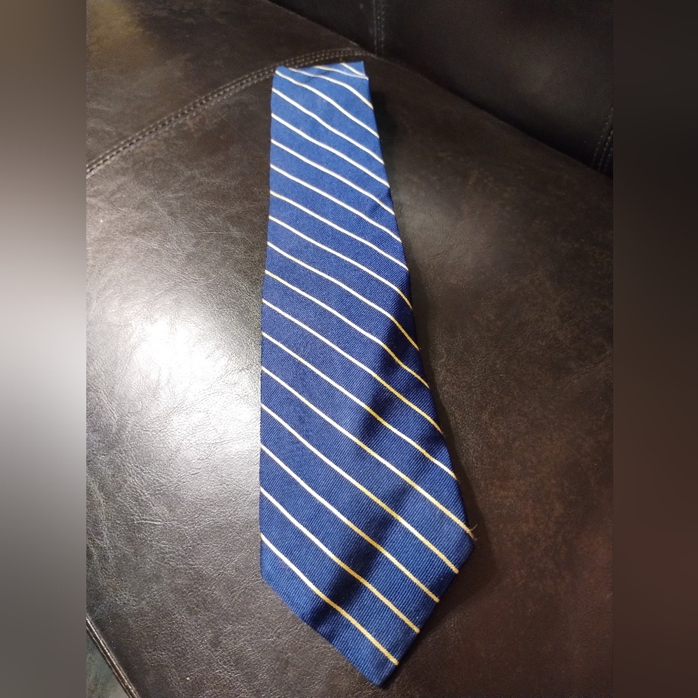 Tommy Hilfiger Navy and Gold Striped Tie